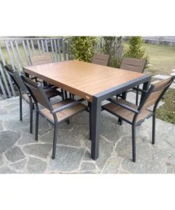 Tavolo da esterno estensibile "alissa" in alluminio teak naturale 160/240x100x74 cm